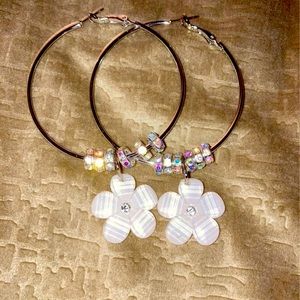 White flower hoop earrings handmade